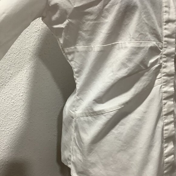 Banana‎ Republic Y2K Women's Babydoll Blouse Sz M White Stretch Collared Preppy - Picture 6 of 13